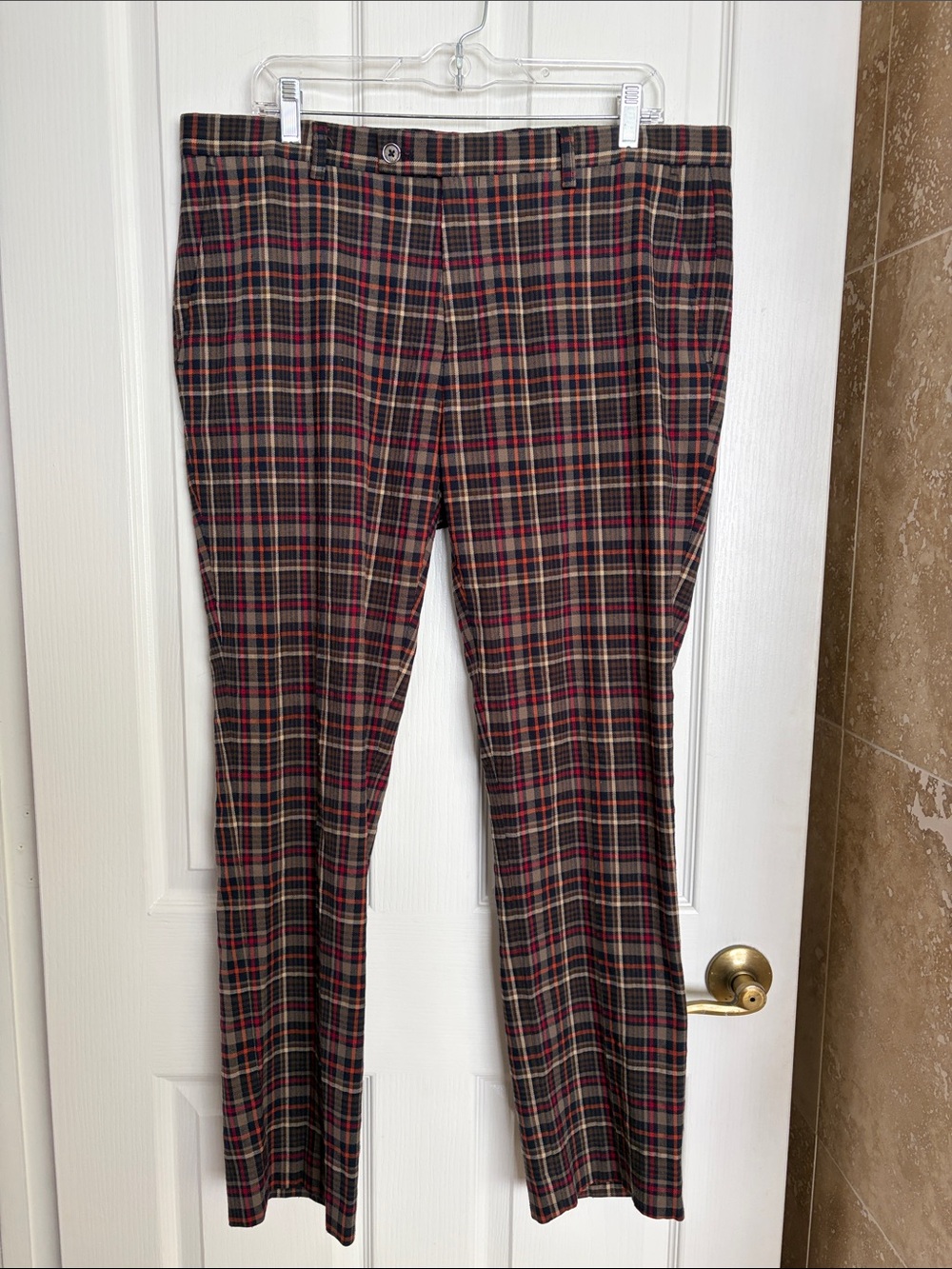 Men's Parsley &Gray - Plaid Multi Color Dress Pants - Red & Brown Tartan